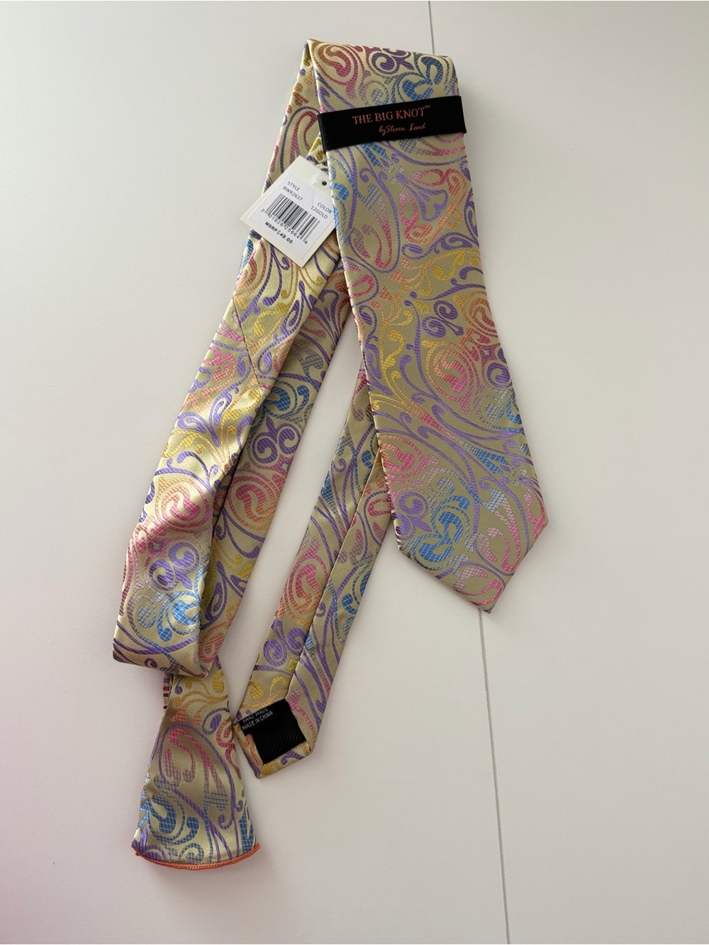 The Big Knot by Steven Land Men’s 100% Silk Tie Gold Multicolor Paisley NWT